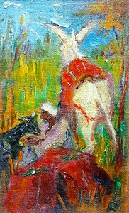 Farmer and his donkey.