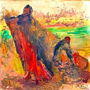 Farmers collecting river water