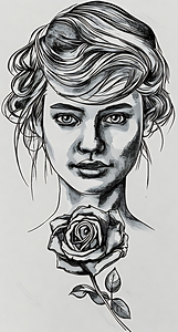 woman with rose cartoon