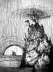 ArtX 14 Rock with tree boat