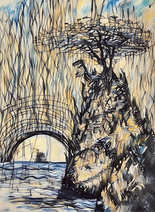 ArtXcl 327 Rock with tree boat