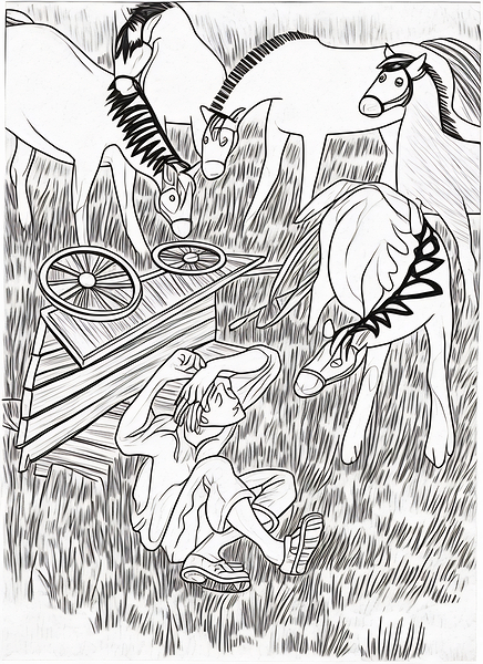 boy horses wagon pen sketch 2408227