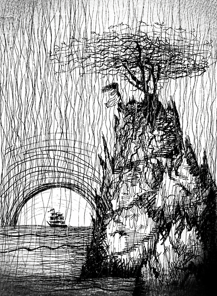 ArtX 14 Rock with tree boat  Print