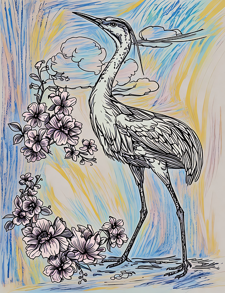 ArtXcl 329 crane flowers Print