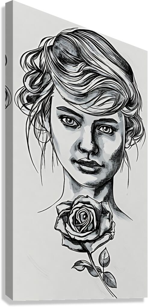 woman with rose cartoon  Canvas Print