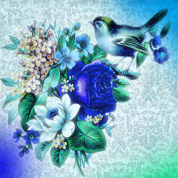 flower bird cyano Print