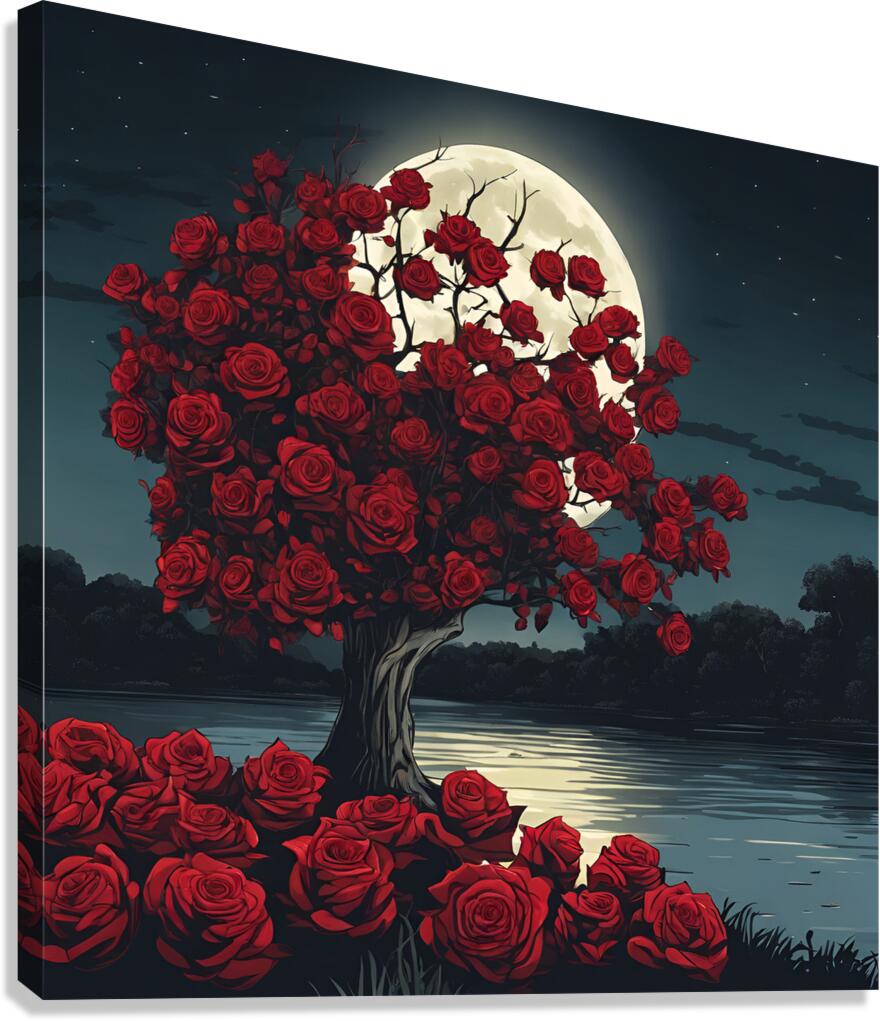 Red roses in the moonlight Canvas Print