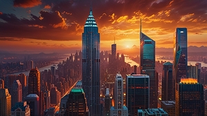 Default A vibrant and colorful cityscape with tow 1718962747.749