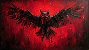 Impasto Owl: The Scarlet Sentinel by Sumer Paintings