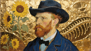 Vincent Van Gogh paleontology Style Sunflowers Gold Bronze Foil Impasto Painting Thick Textured Art