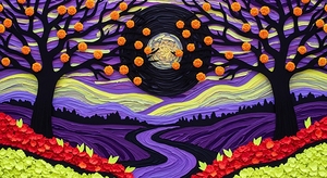 Nocturne of Marigold Shadows and Violet Fields