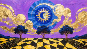 Celestial Dreamscape: A Surreal Fusion of Iridescent Impasto Minimalist Geometry and Vibrant Mosaic Landscapes