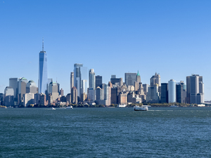 Lower Manhattan with boat