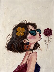Woman With Rose Oil Painting
