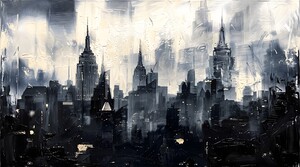 City Skyline Oil Painting Night