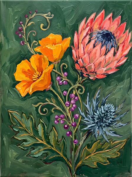 Floral Oil Painting Green Background by Hugox