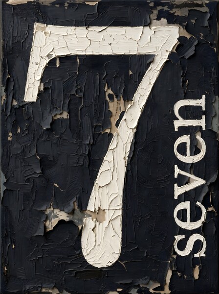 Distressed Seven Painted Wood Panel by Hugox