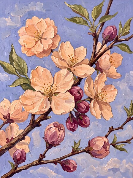 Blossoms Oil Painting Blue by Hugox