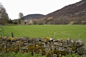 Farm home surrounded by lush green meadow and a rock fence covered with moss   DSC5167  1