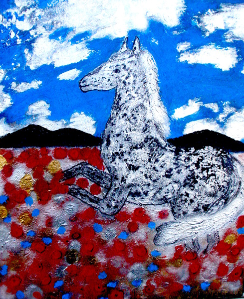 Cheval dans un champ de Coquelicots by Anneda