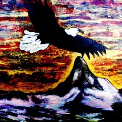 Aigle volant au dessus dune montagne