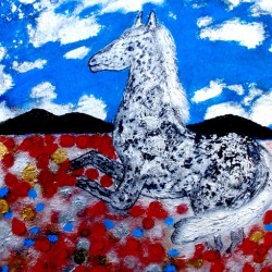 Cheval dans un champ de Coquelicots