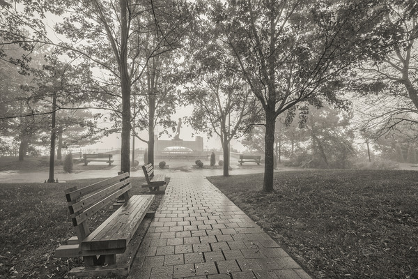 Terry Fox Monument-Fog Morning by Denis Bresolin Photography