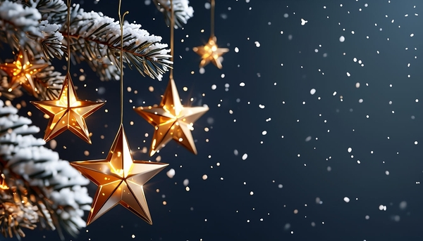 Sparkling Starry Christmas Ornaments in Snow by YG Arts