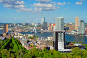 View of Rotterdam city and the Erasmus bridge
