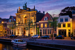 Canal and houses in the evening. Haarlem Netherlands