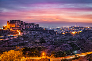 Mehrangarh fort in twilight. Jodhpur India