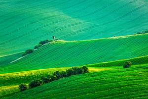 Moravian rolling landscape with hunting tower shack
