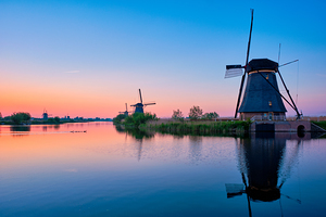Windmills at Kinderdijk in Holland. Netherlands