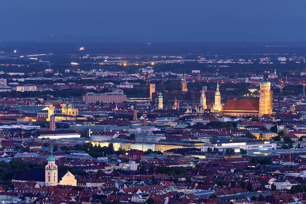 Night aerial view of Munich Germany by Dmitry Rukhlenko