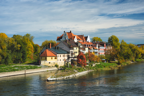 Houses along Danube River. Regensburg Bavaria Germany by Dmitry Rukhlenko