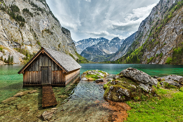 Boat dock on Obersee lake. Bavaria Germany by Dmitry Rukhlenko