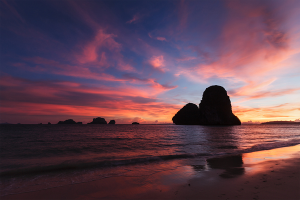 Sunset on Pranang beach. Railay  Krabi Province Thailand by Dmitry Rukhlenko