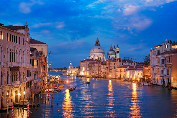 View of Venice Grand Canal and Santa Maria della Salute church in the evening by Dmitry Rukhlenko