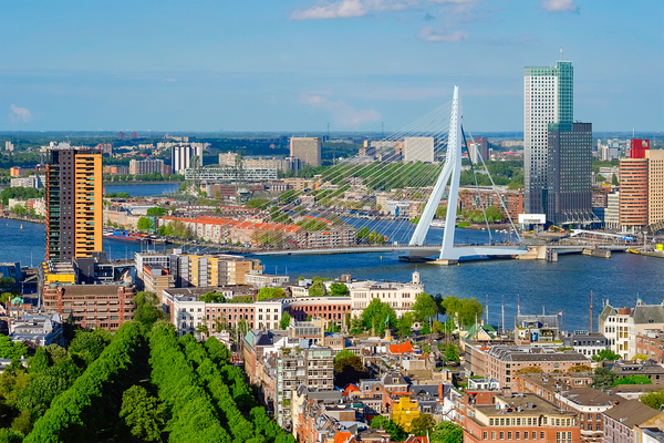 View of Rotterdam city and the Erasmus bridge by Dmitry Rukhlenko