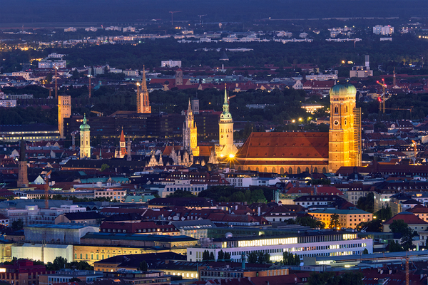 Night aerial view of Munich Germany by Dmitry Rukhlenko