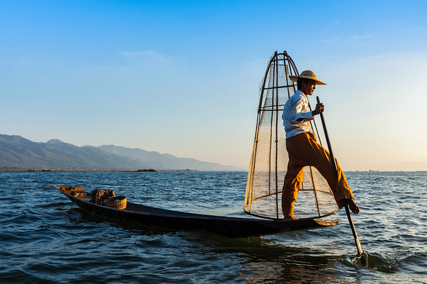 Burmese fisherman at Inle lake Myanmar by Dmitry Rukhlenko