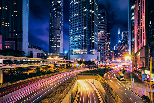 Street traffic in Hong Kong at night by Dmitry Rukhlenko