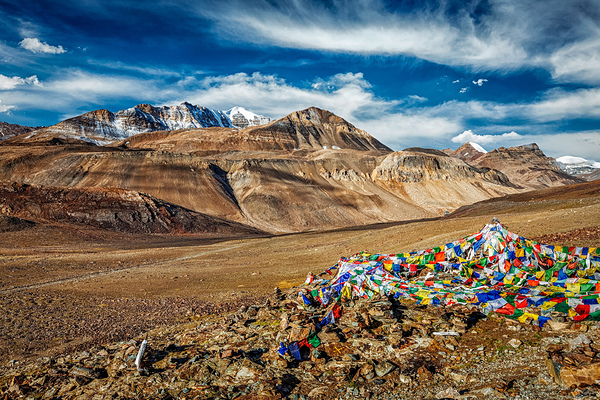 Buddhist prayer flags in Himalayas by Dmitry Rukhlenko