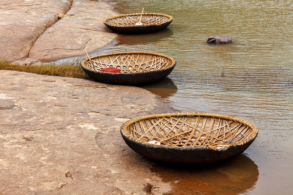 Wickerwork coracle boat in Hampi Karnataka India by Dmitry Rukhlenko