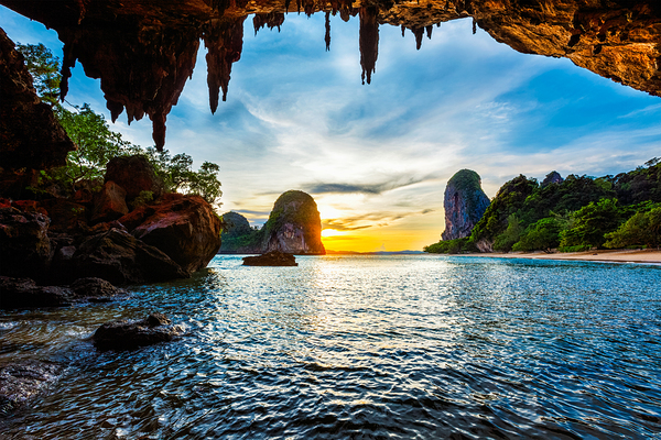 Sunset on Pranang beach. Railay  Krabi Province Thailand by Dmitry Rukhlenko
