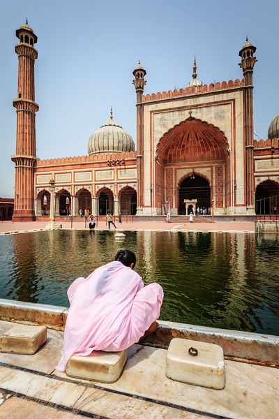 Woman in Jama Masjid mosque Old Delhi India by Dmitry Rukhlenko