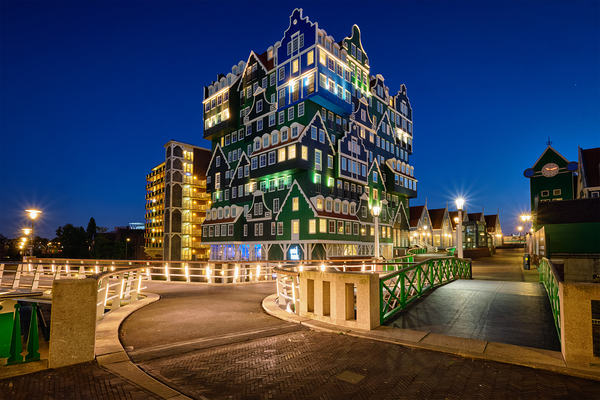 Inntel Hotel in Zaandam illuminated at night Netherlands by Dmitry Rukhlenko