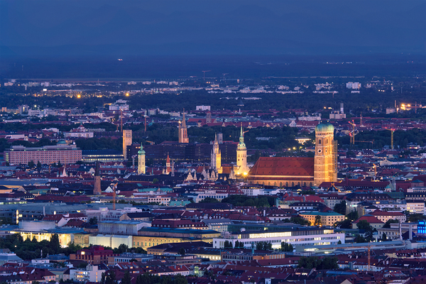 Night aerial view of Munich Germany by Dmitry Rukhlenko