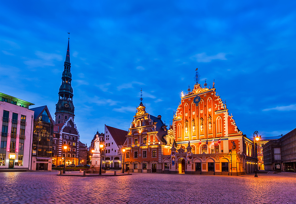 Riga Town Hall Square House of the Blackheads St. Roland Statu by Dmitry Rukhlenko