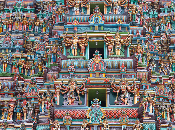 Sculptures on Hindu temple tower by Dmitry Rukhlenko